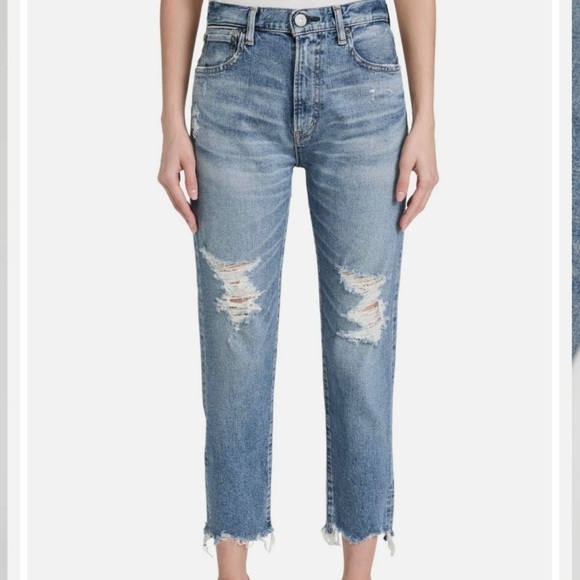 Moussy Vintage Carter Friend High Rise Waist Slim Ripped Jeans in Blue Size 25 - Picture 2 of 10